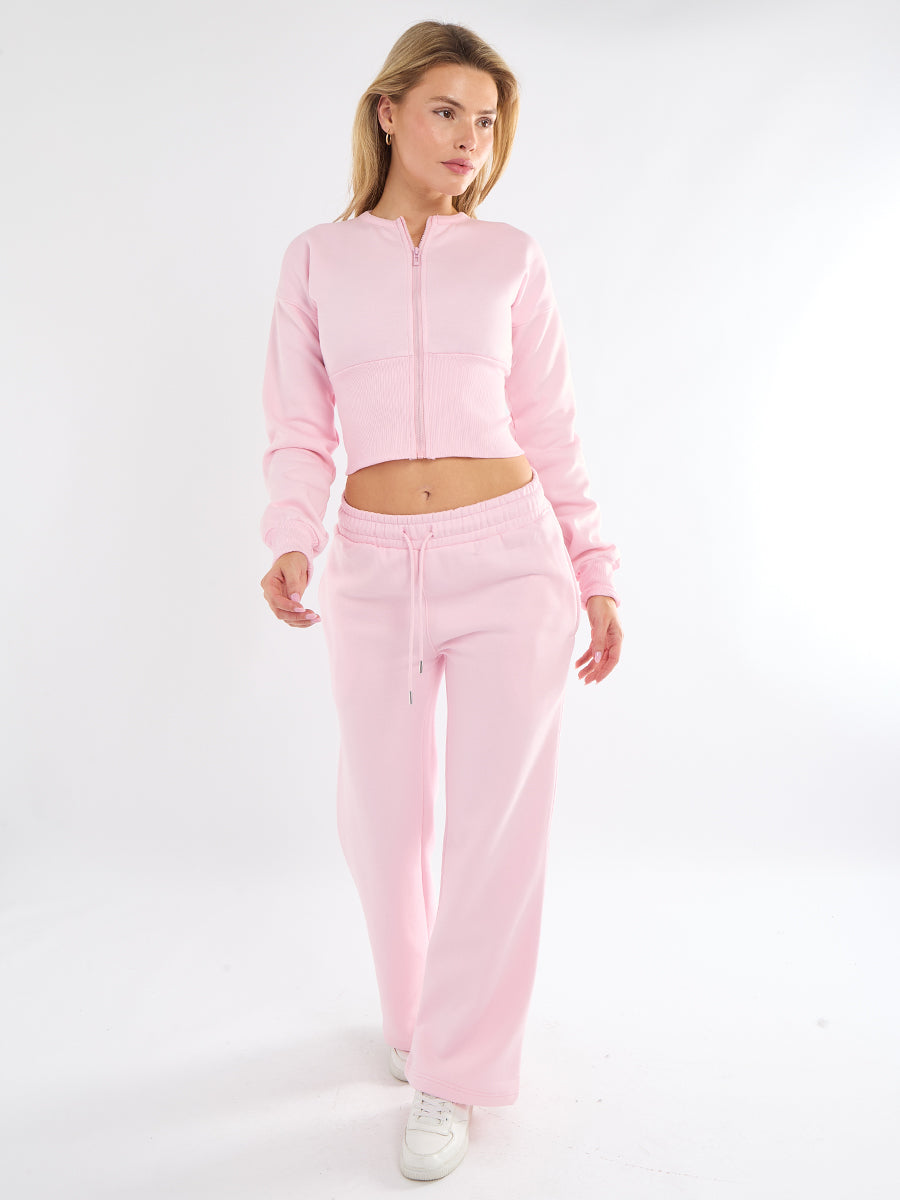 Cropped Zip Up Sweatshirt & Wide Leg Trouser Tracksuit