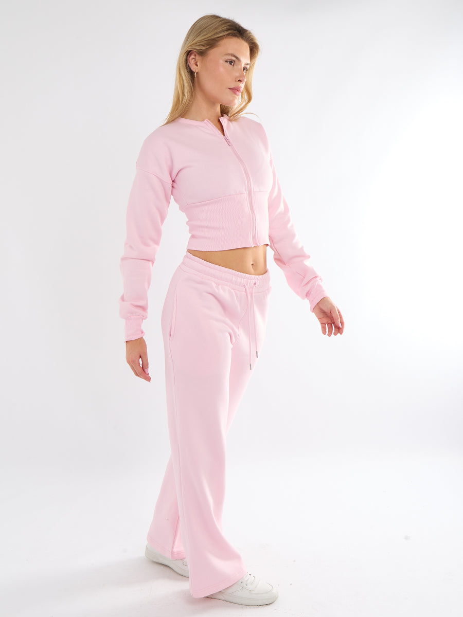 Cropped Zip Up Sweatshirt & Wide Leg Trouser Tracksuit
