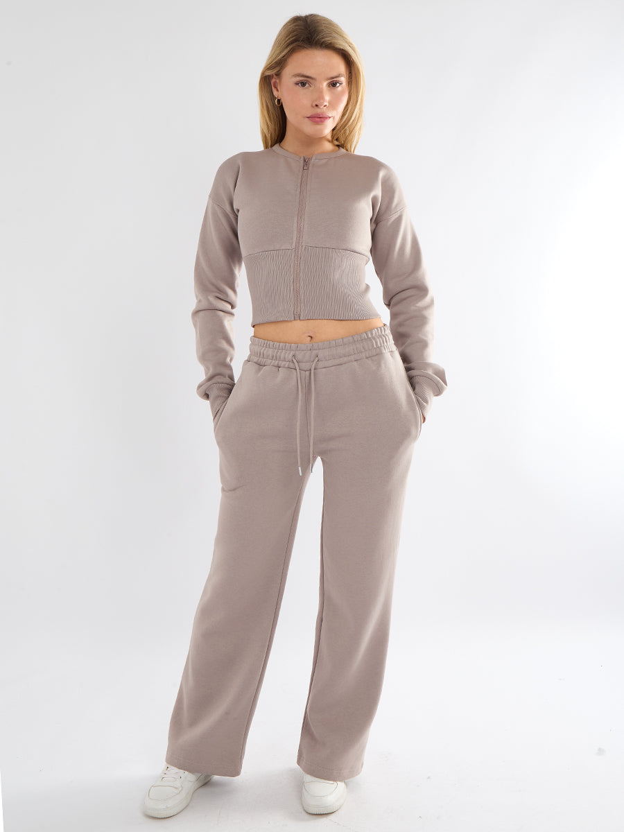 Cropped Zip Up Sweatshirt & Wide Leg Trouser Tracksuit