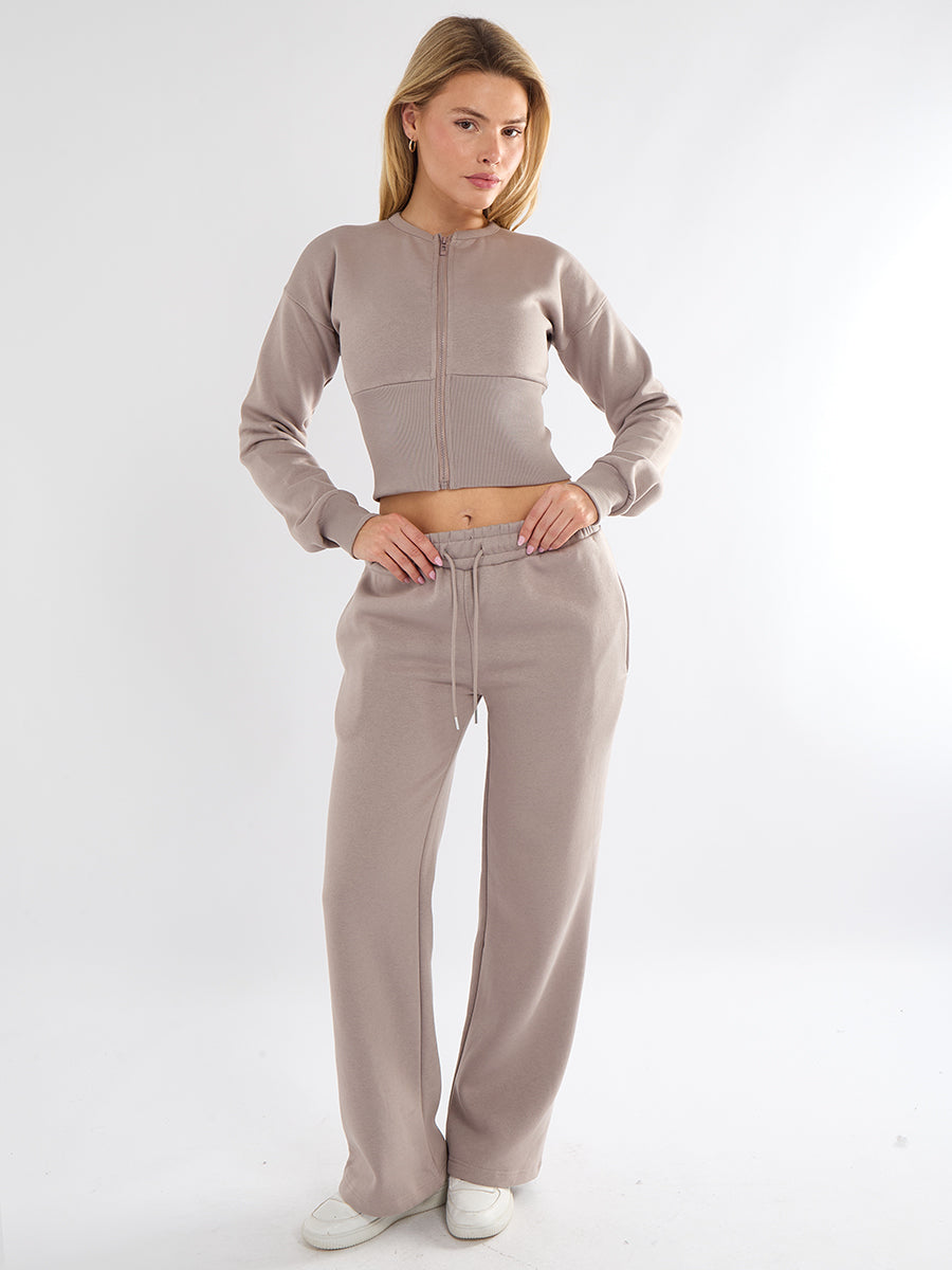 Cropped Zip Up Sweatshirt & Wide Leg Trouser Tracksuit