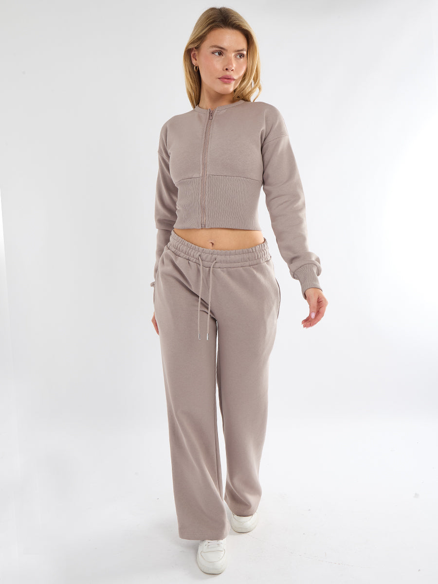 Cropped Zip Up Sweatshirt & Wide Leg Trouser Tracksuit