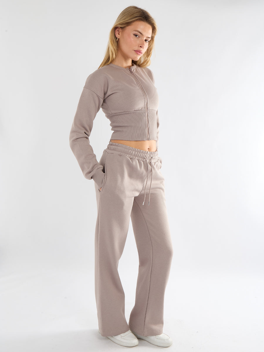 Cropped Zip Up Sweatshirt & Wide Leg Trouser Tracksuit