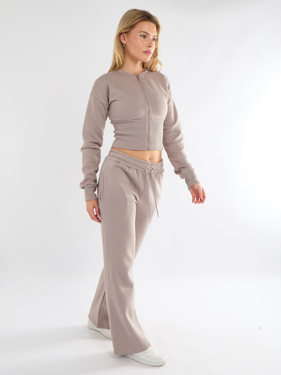 Cropped Zip Up Sweatshirt & Wide Leg Trouser Tracksuit