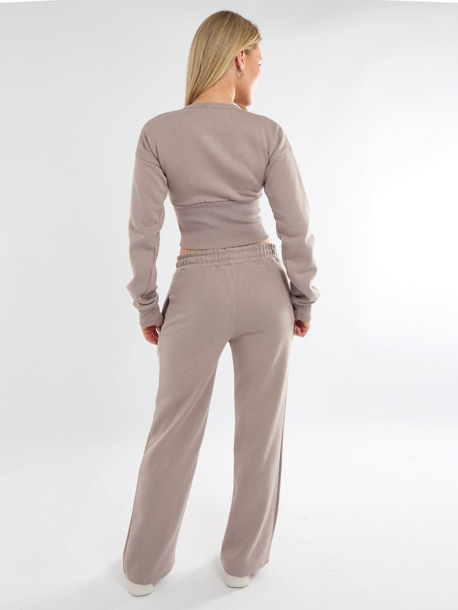 Cropped Zip Up Sweatshirt & Wide Leg Trouser Tracksuit