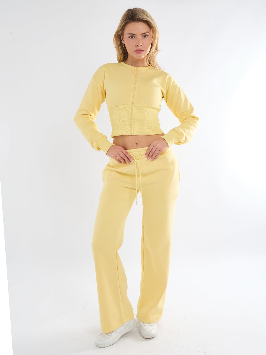 Cropped Zip Up Sweatshirt & Wide Leg Trouser Tracksuit