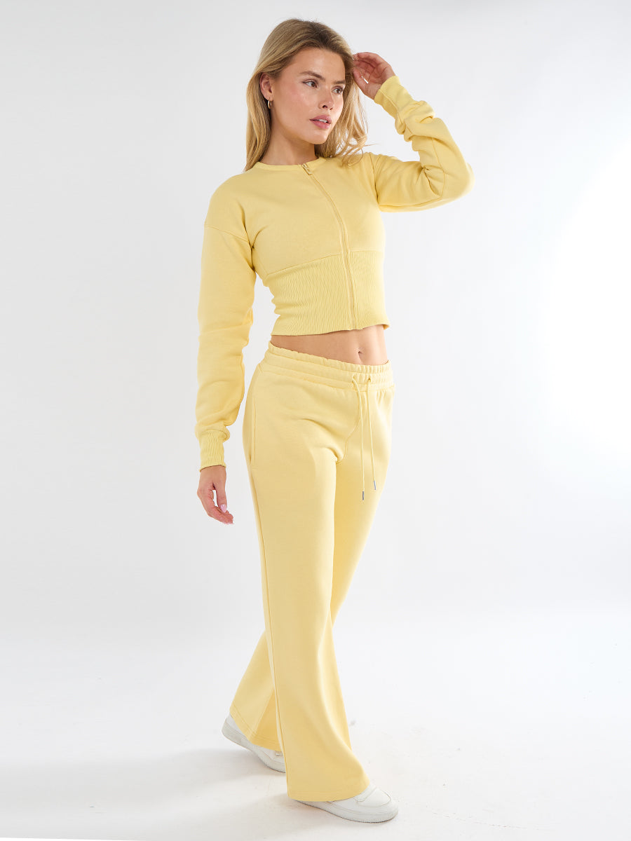 Cropped Zip Up Sweatshirt & Wide Leg Trouser Tracksuit