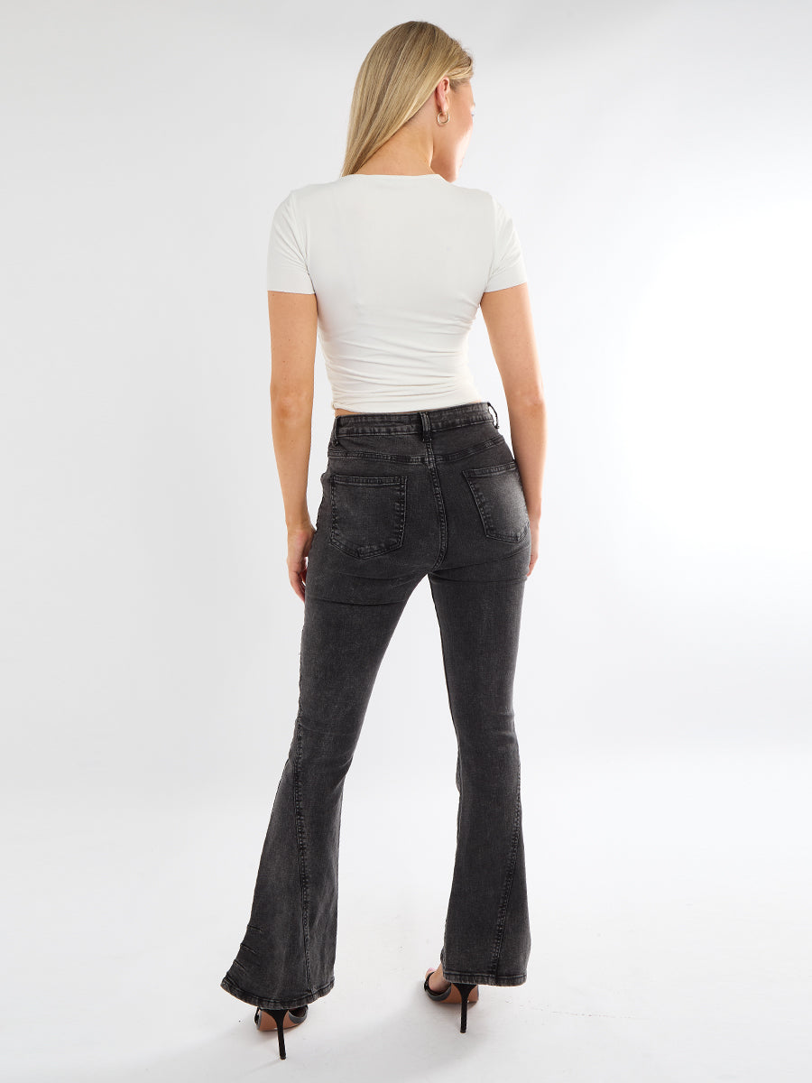 Wide Leg Cross Studded Denim Jeans