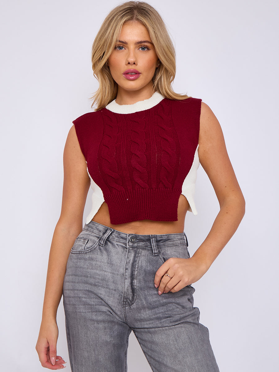 Cropped Cable Knit Vest