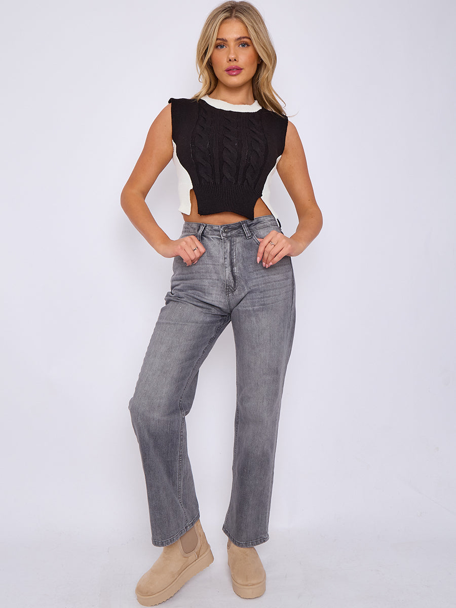 Cropped Cable Knit Vest