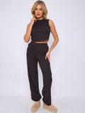 Melange Knit Crop Top & Trouser Co-ord With Button Detail