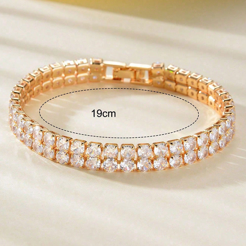 Men's And Women's Fashion Full Diamond Zirconia Double-row Tennis Chain Bracelet