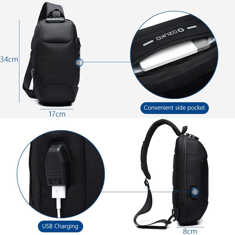 Multifunctional Shoulder Bag Anti-Theft Waterproof Chest Bag USB