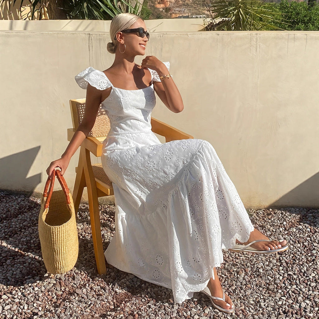 French Style Temperament Long Cutout Sling Long Dress