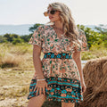 Women Summer Bohemian Print Dress Ladies V-Neck Beach Dress
