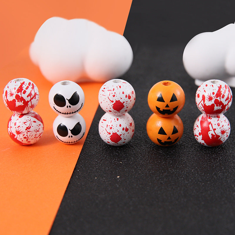 Halloween 16mm Straight Hole Pumpkin Ghost Bulk Wooden Bead