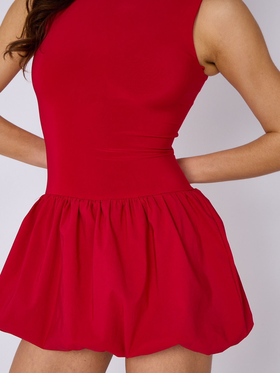 Slinky Puffed Hem Mini Balloon Dress