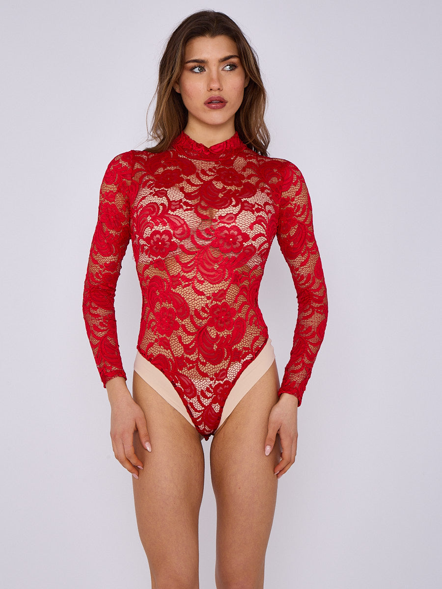 Lace Detail Long Sleeve Bodysuit