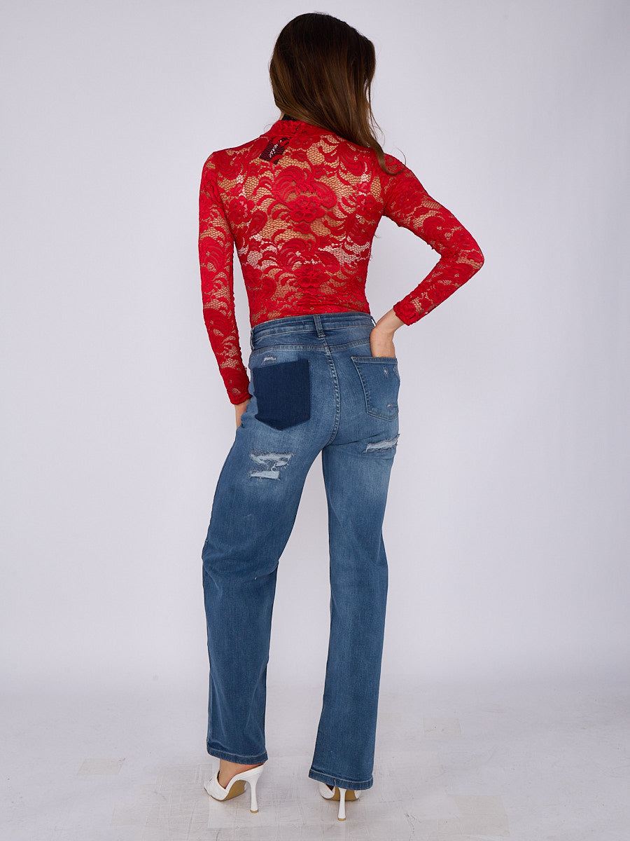Straight Leg Denim Jeans