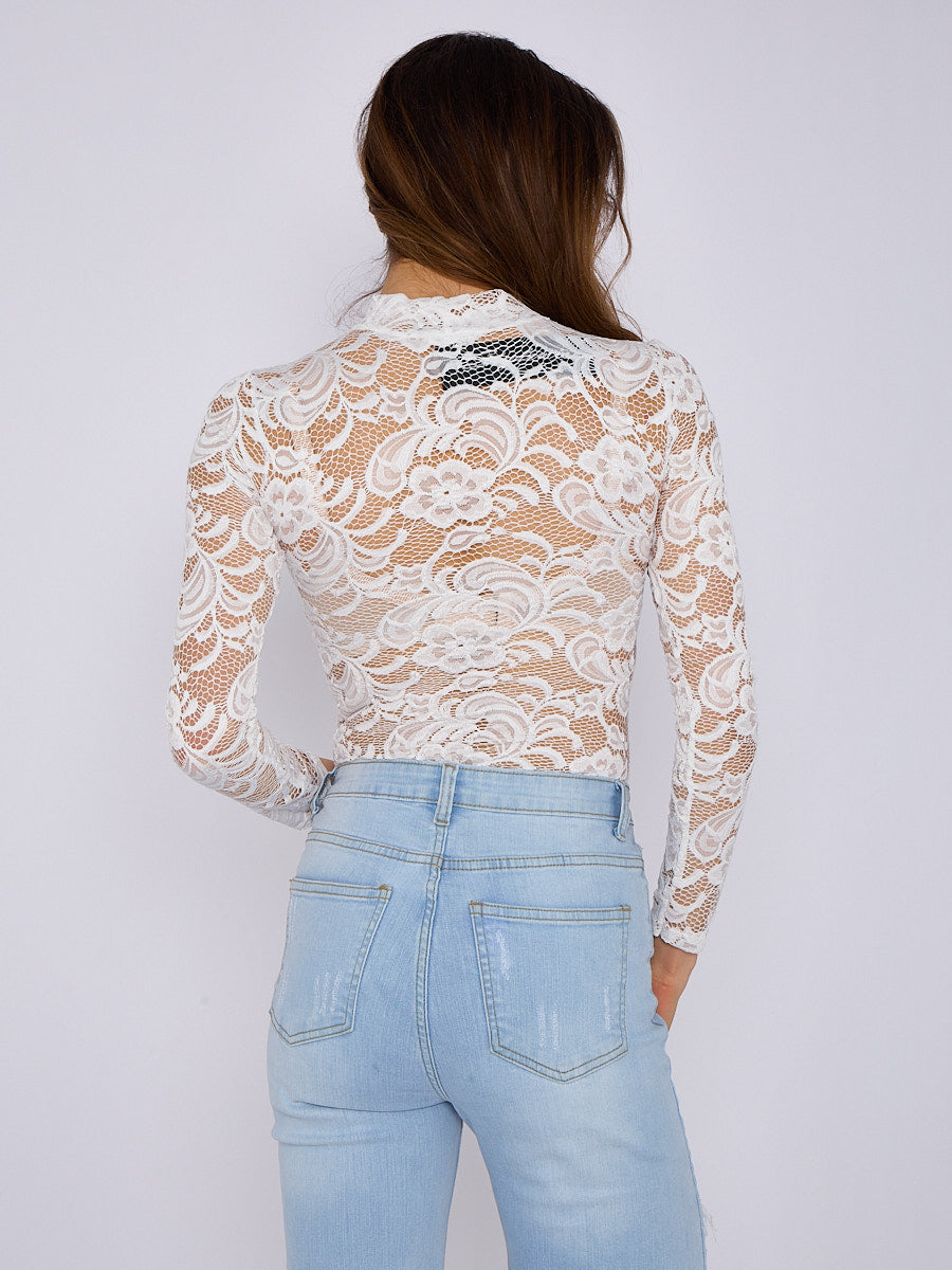 Lace Detail Long Sleeve Bodysuit