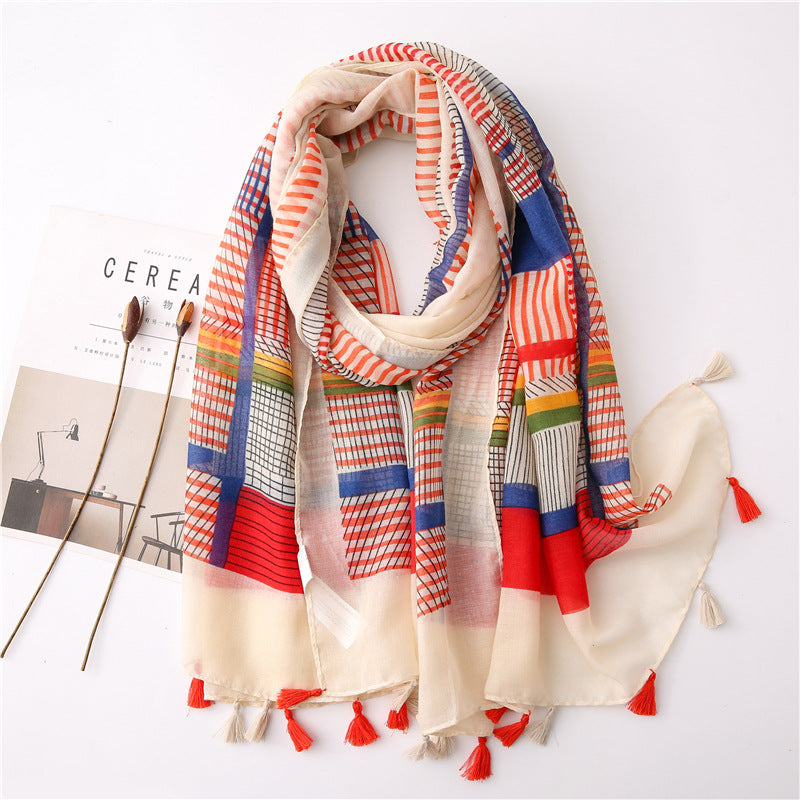 New Vintage Stripe Sunscreen Shawl Women's Scarf