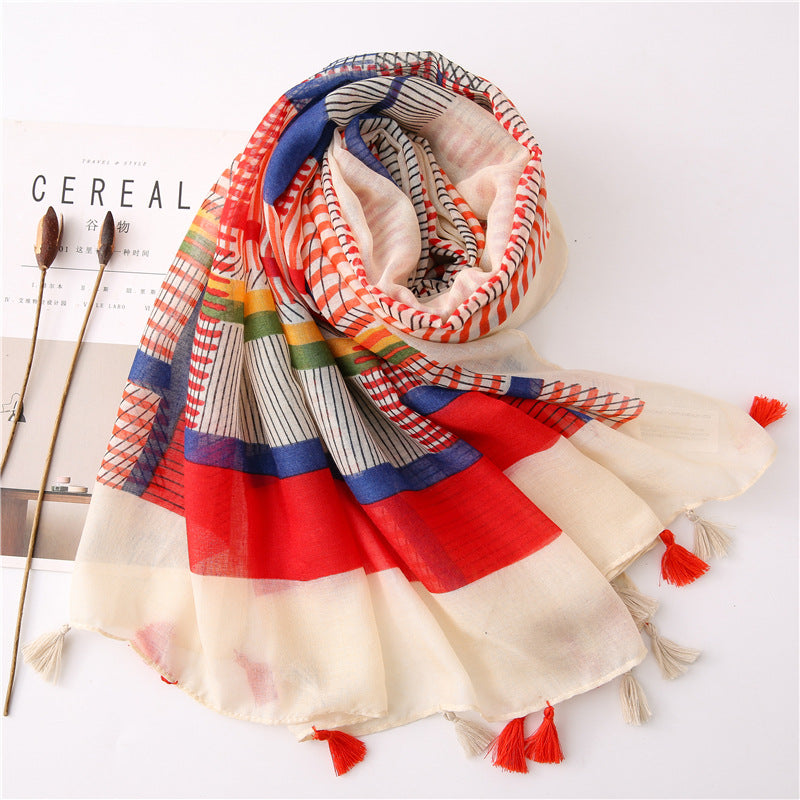 New Vintage Stripe Sunscreen Shawl Women's Scarf