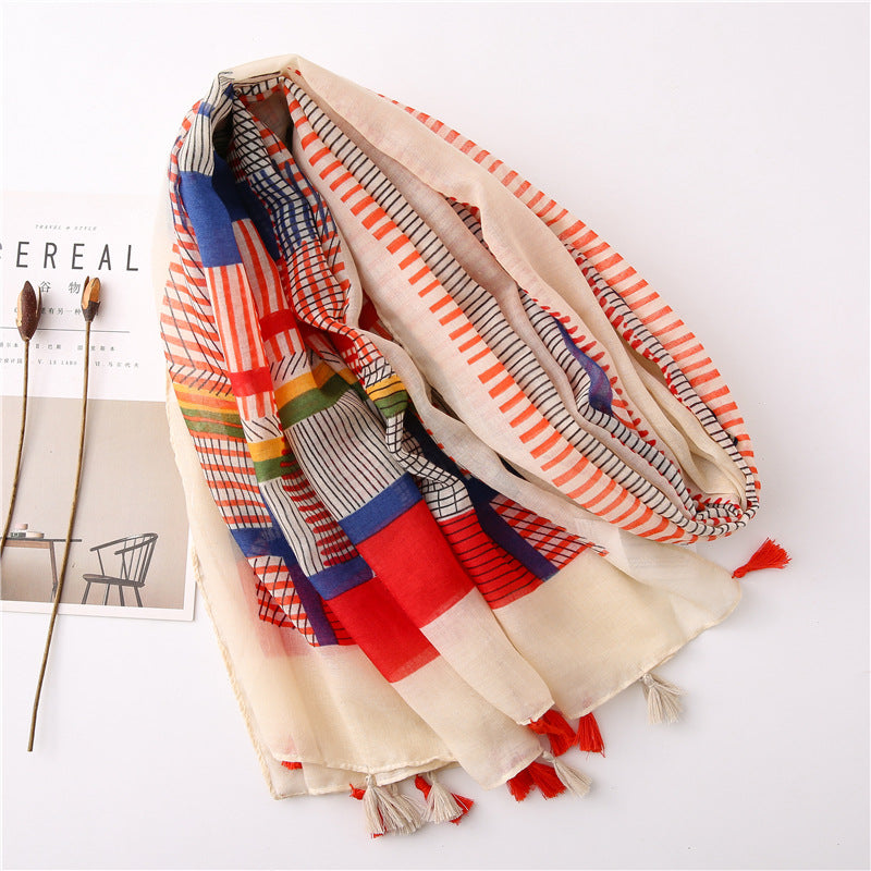 New Vintage Stripe Sunscreen Shawl Women's Scarf
