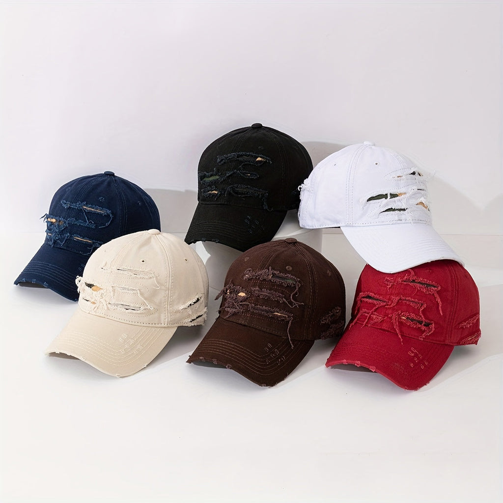 Lightweight Design Adjustable Baseball Cap with Embroidered Back Text, Distressed Multi-Layer Fabric Design –