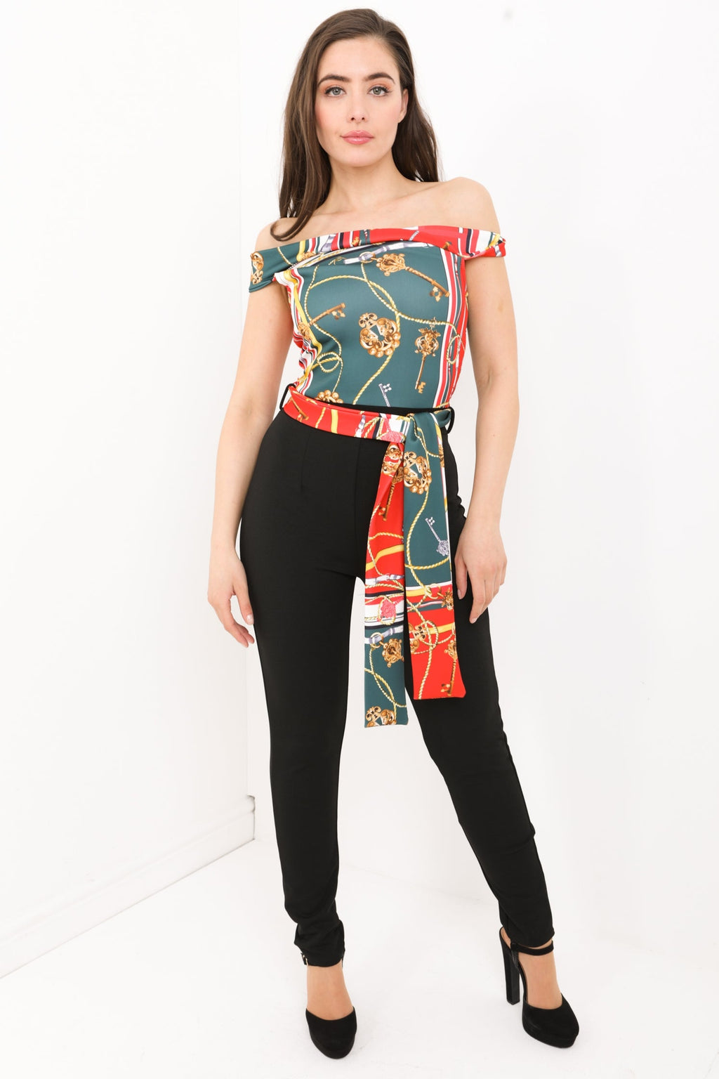 Key Scarf Print Bardot Jumpsuit