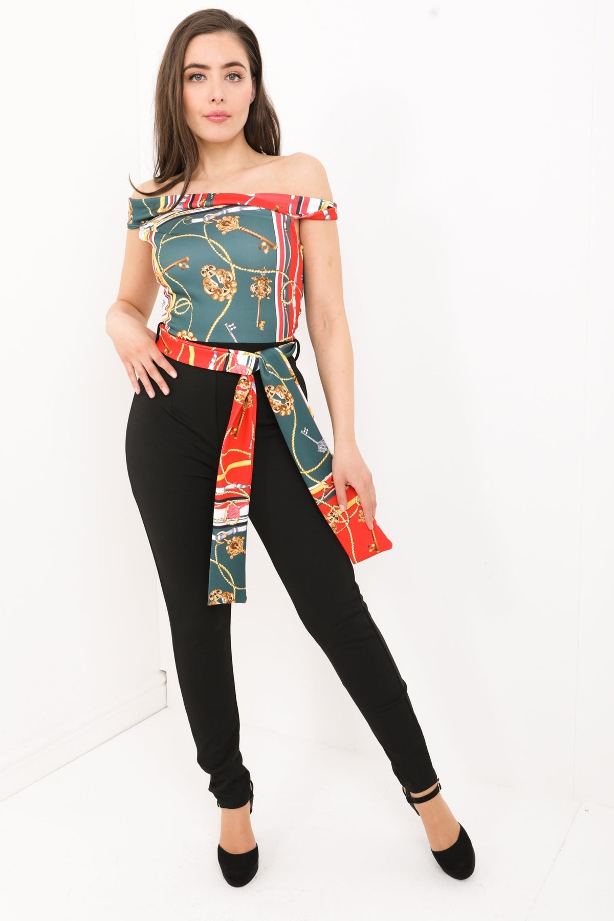 Key Scarf Print Bardot Jumpsuit