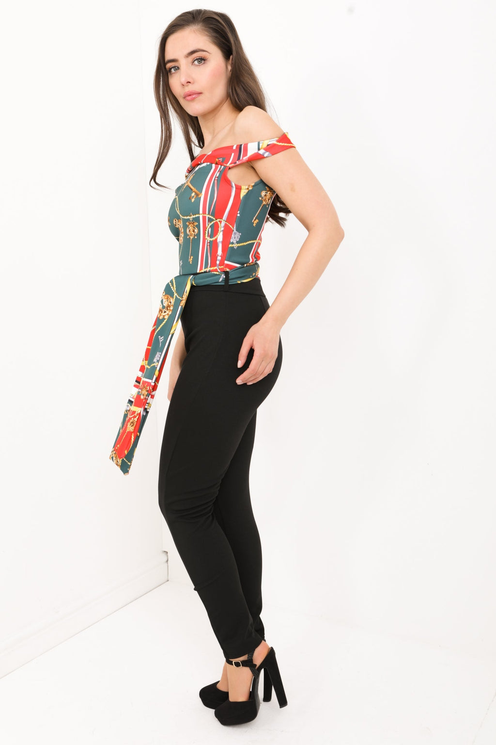 Key Scarf Print Bardot Jumpsuit