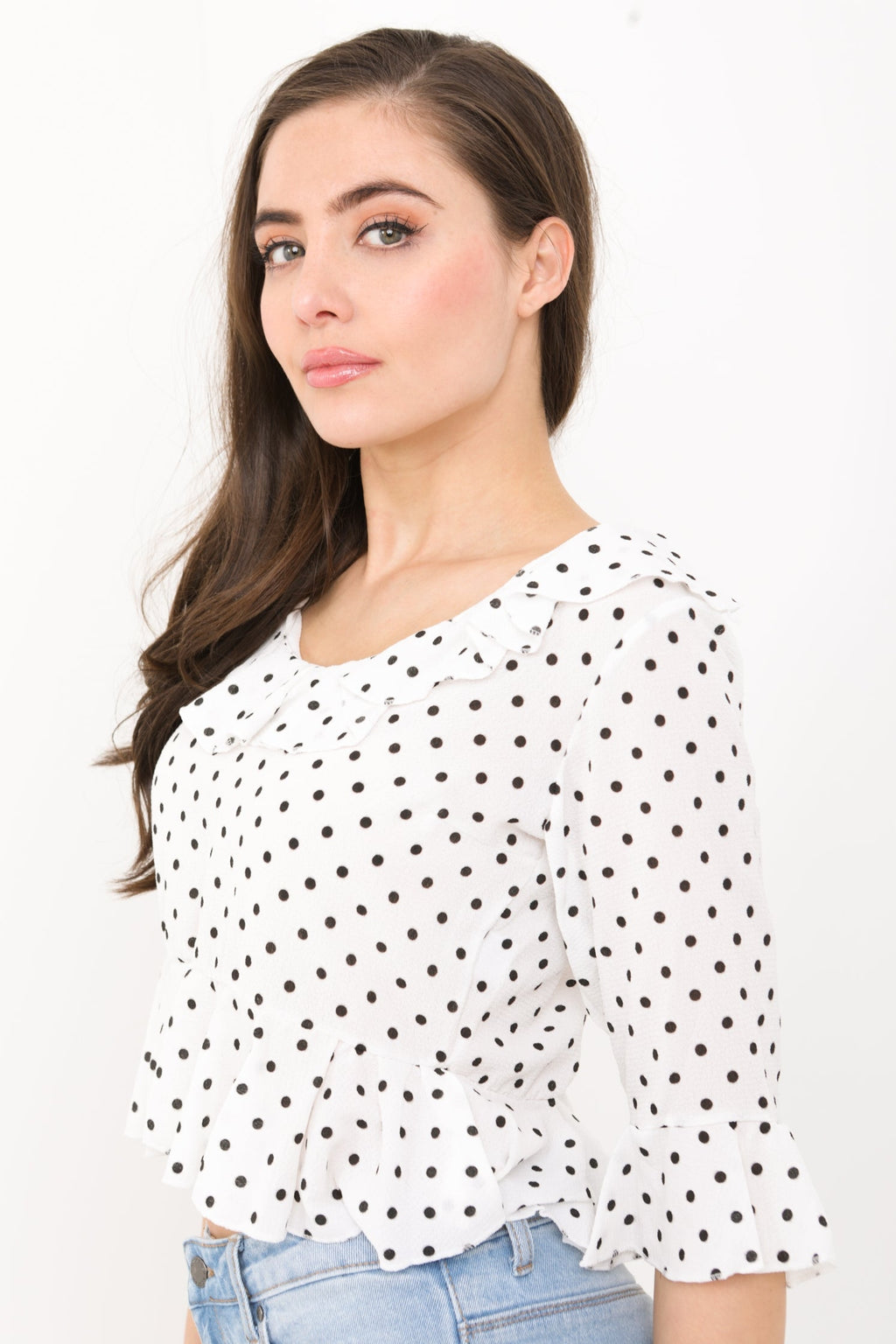 Frill Detail Polka Dot Top