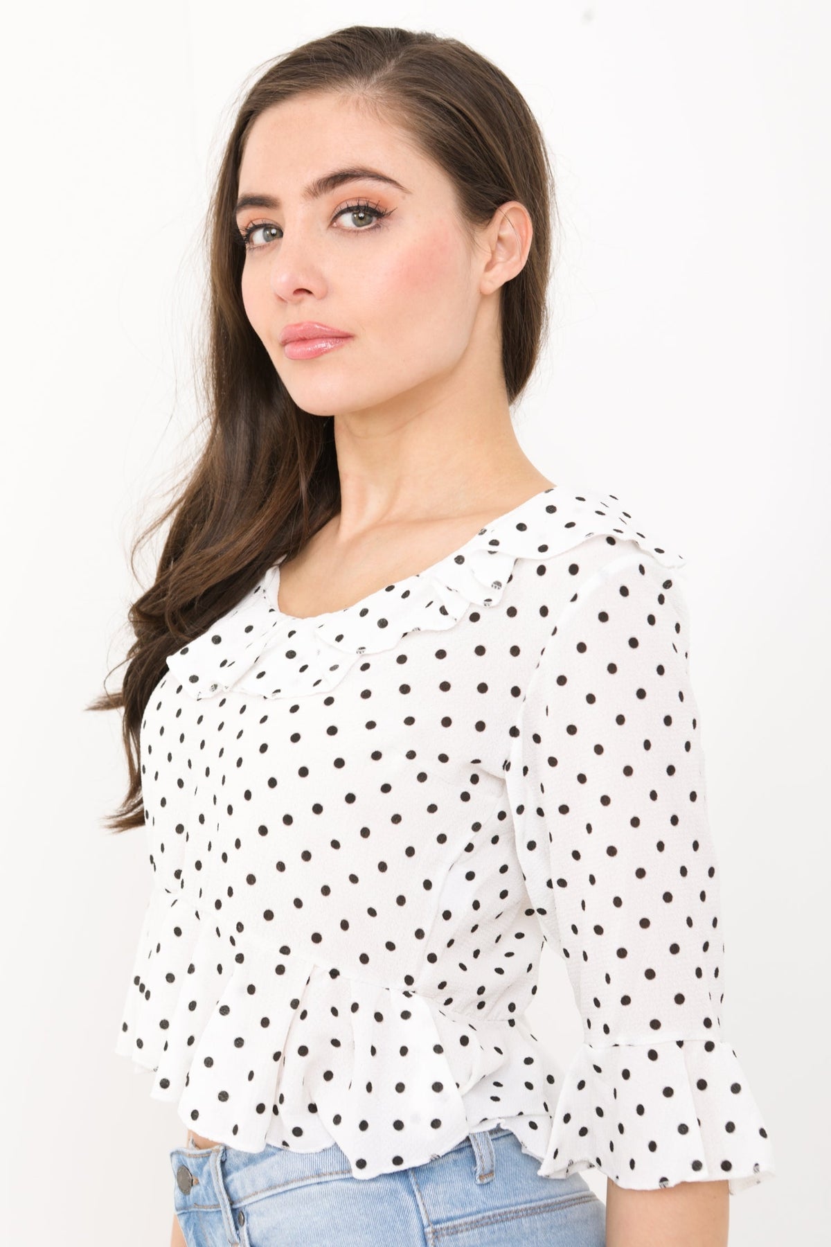 Frill Detail Polka Dot Top