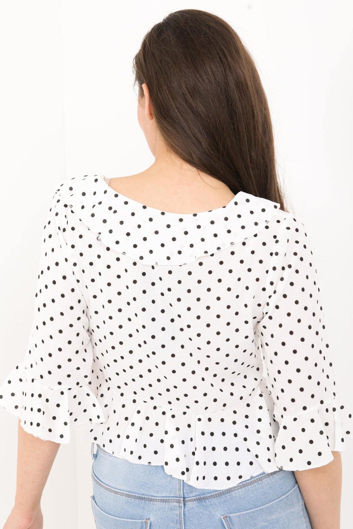 Frill Detail Polka Dot Top