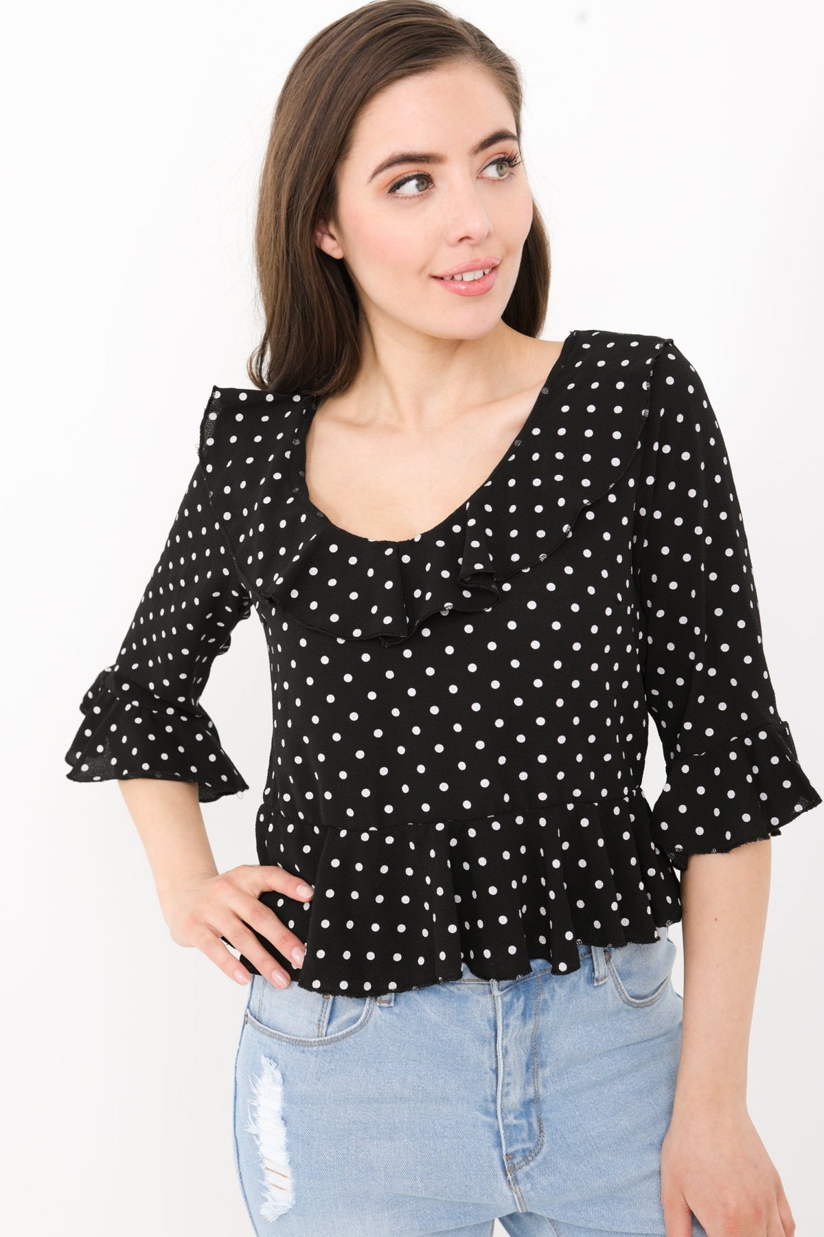 Frill Detail Polka Dot Top