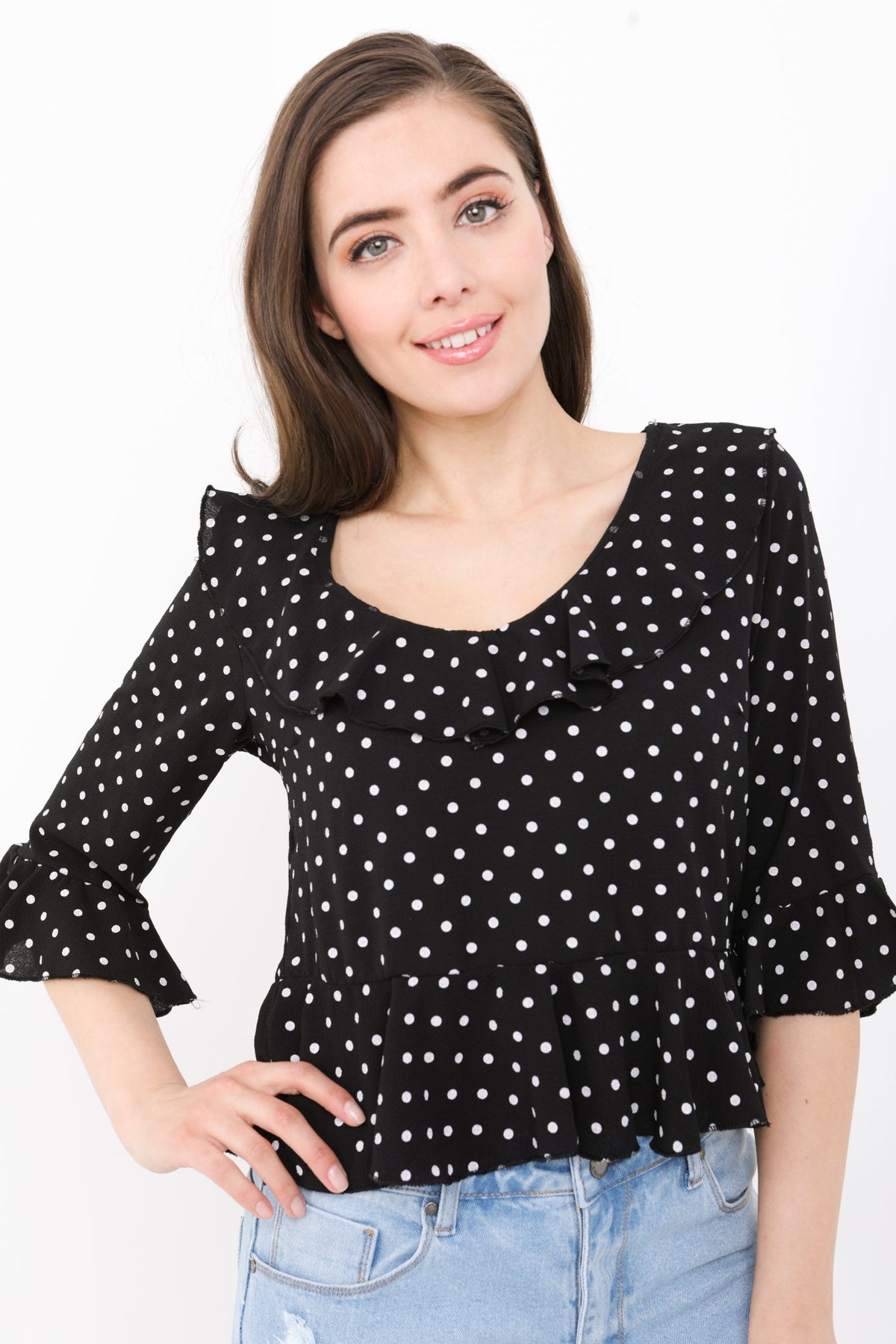 Frill Detail Polka Dot Top