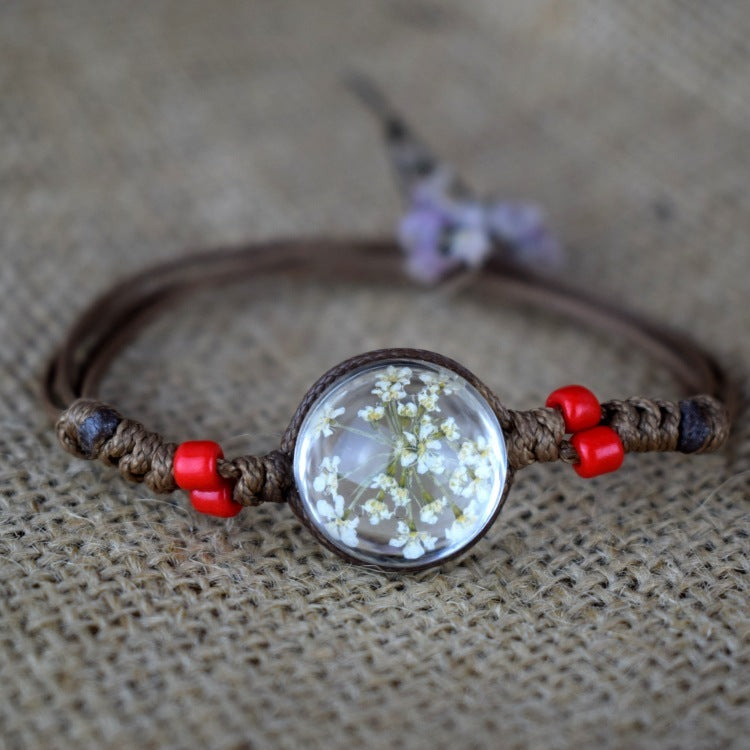 Dried Flower in Waterdrop Necklace & Bracelet Set