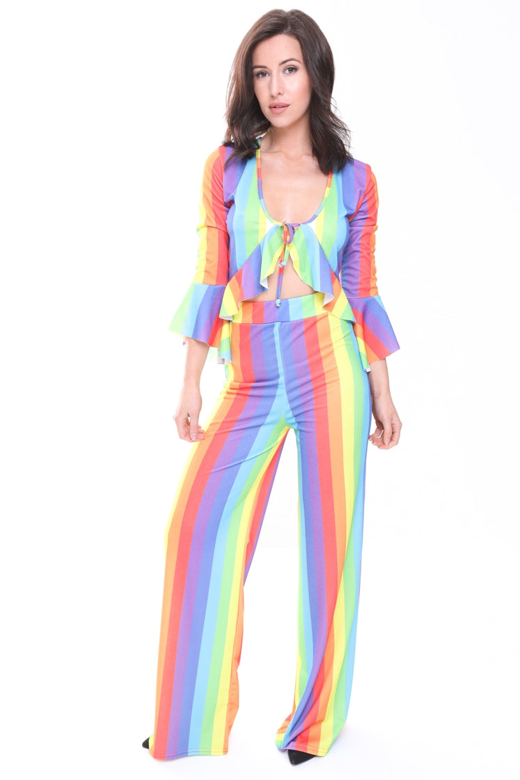 Rainbow Stripe Crop Top & Trouser Co-ord