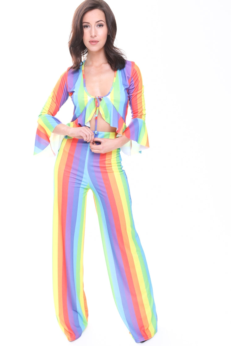 Rainbow Stripe Crop Top & Trouser Co-ord