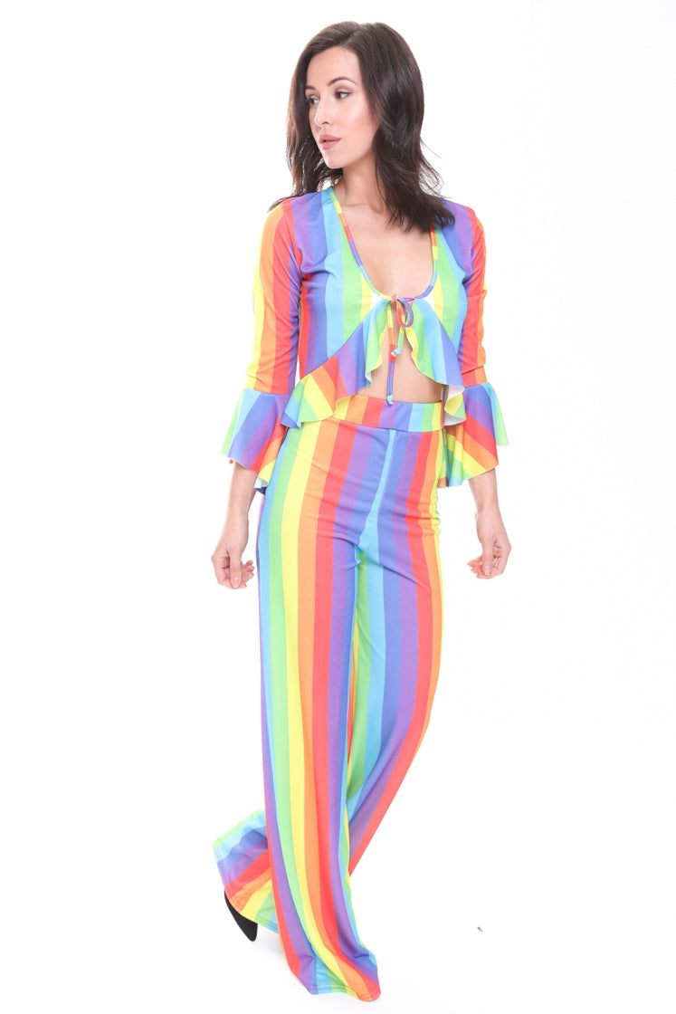 Rainbow Stripe Crop Top & Trouser Co-ord