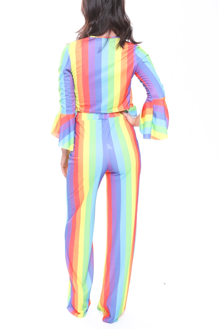 Rainbow Stripe Crop Top & Trouser Co-ord