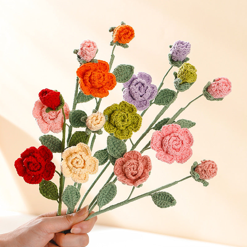 Hand-woven Barbie Rose Creative Wool Artificial Flower Living Room Furnishings Valentine's Day Gift Birthday Gift