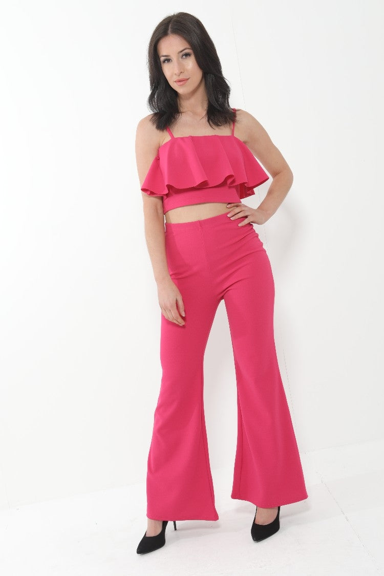 Frill Cami Top And Wide Leg Trouser Set