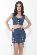 Denim Lace Up Eyelet Two Piece Set