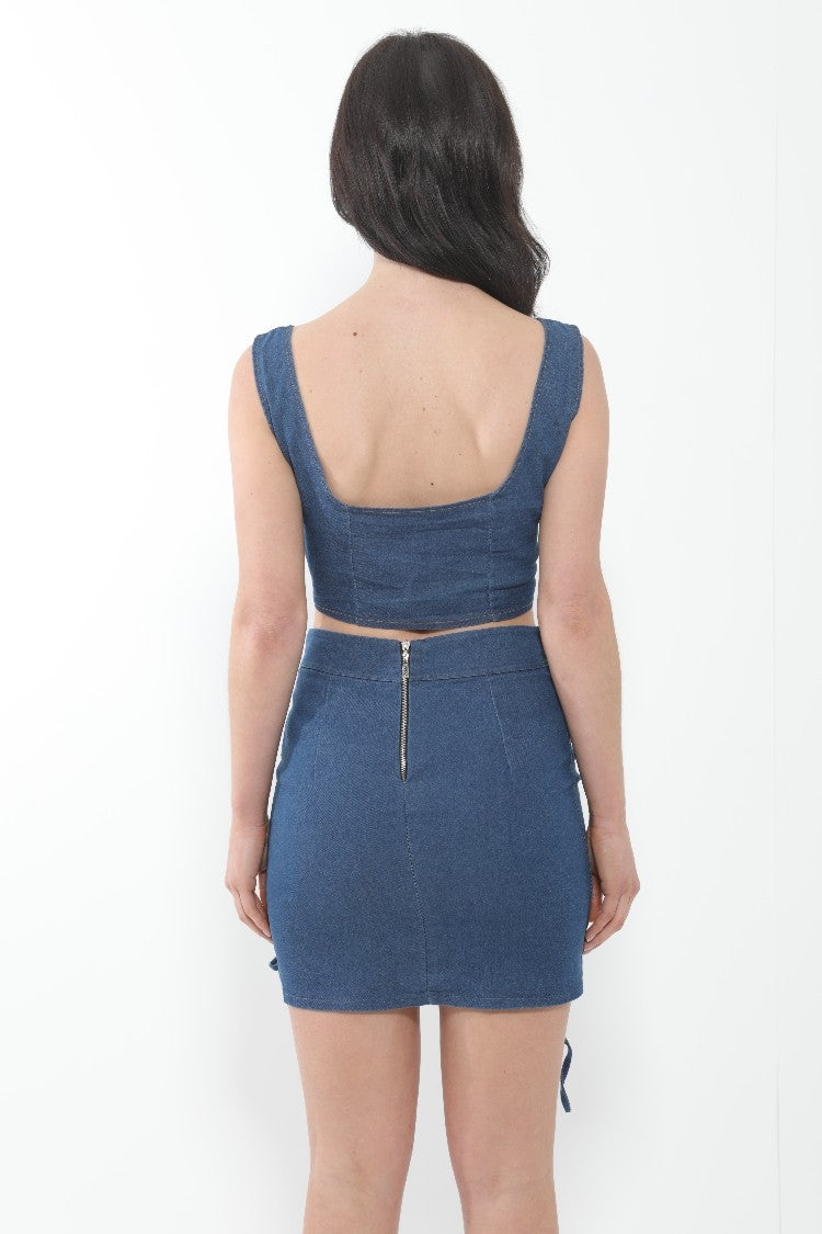 Denim Lace Up Eyelet Two Piece Set