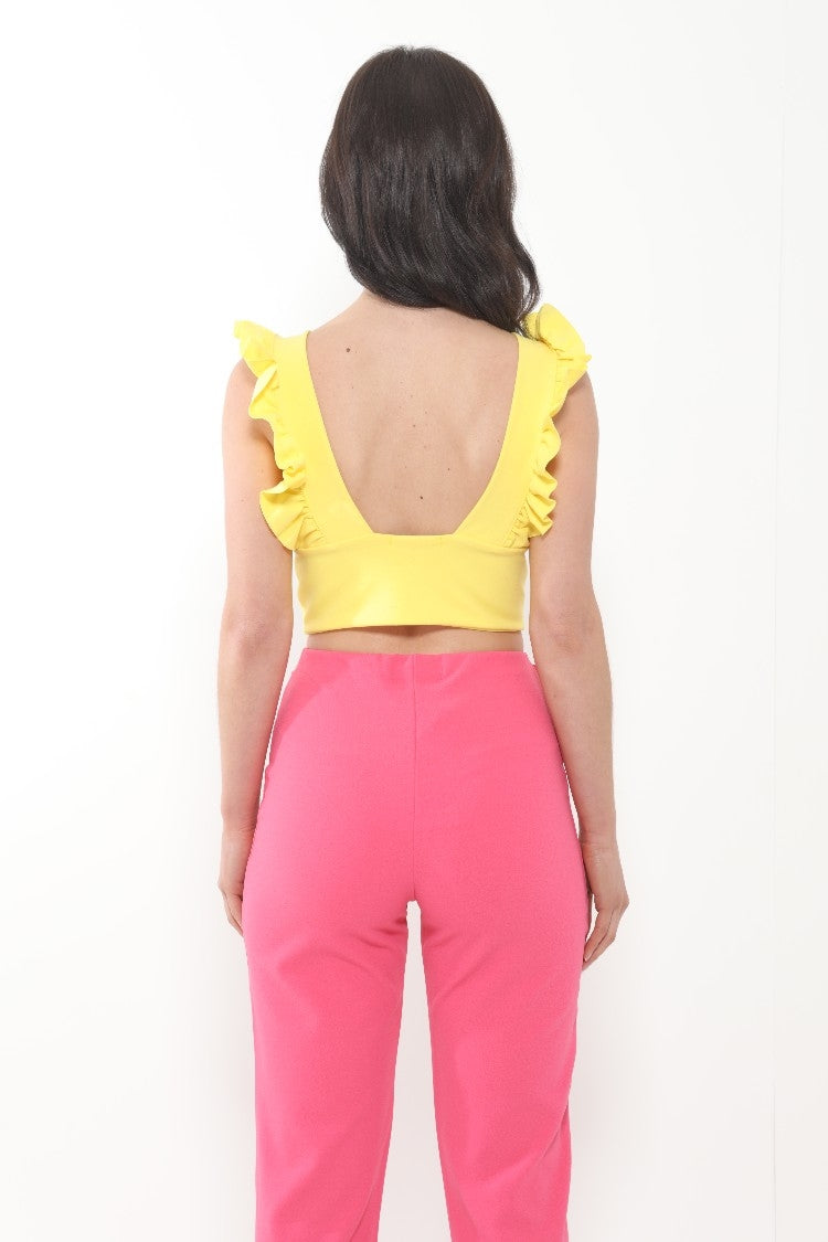 Ruched Frill Strap Plunge Crop Top