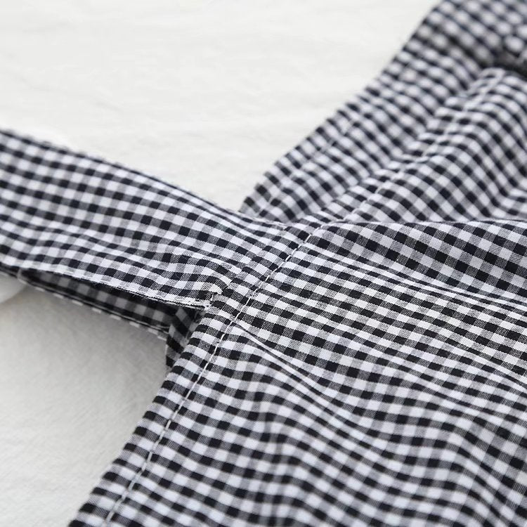 Summer Girl Picnic Series Black And White Plaid Flower Dress