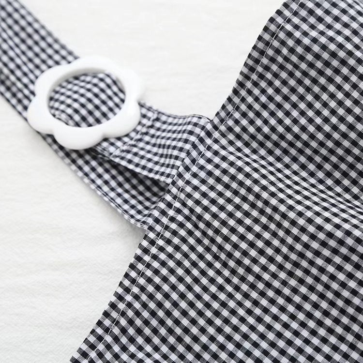 Summer Girl Picnic Series Black And White Plaid Flower Dress