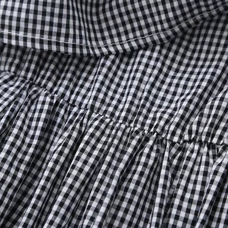 Summer Girl Picnic Series Black And White Plaid Flower Dress
