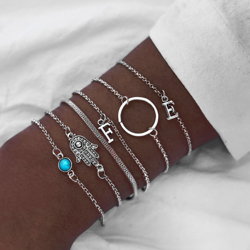 Four-Piece Black Pearl Love Leaf Lotus Bracelet Set