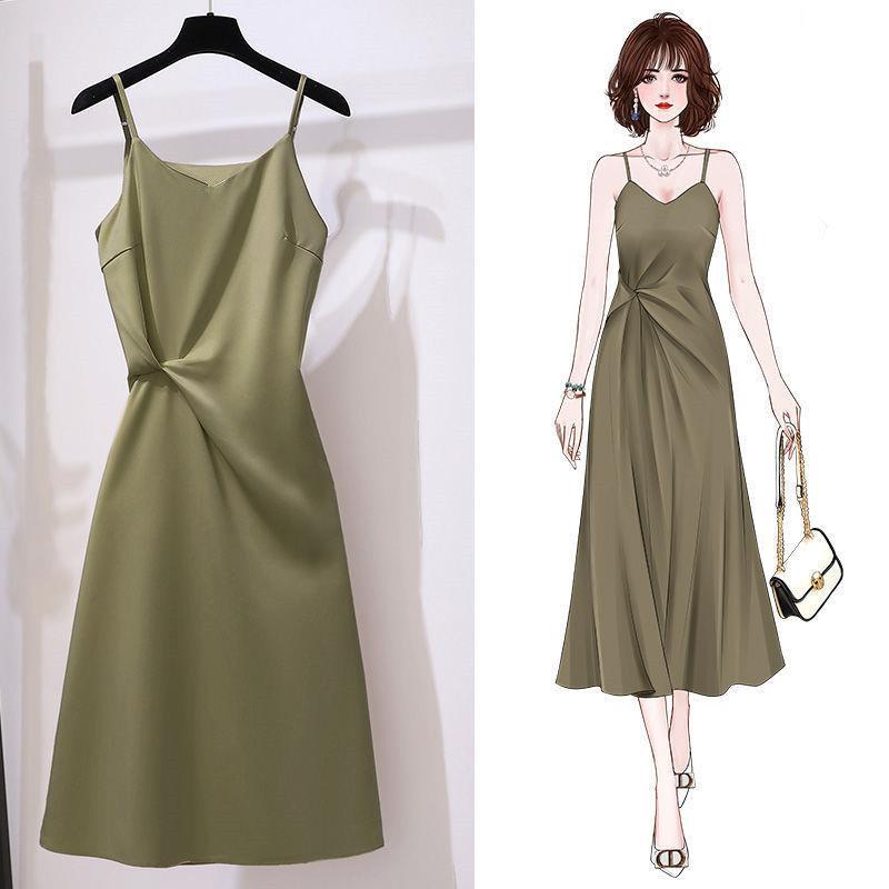 Avocado Green Suspender Dress Women''s Design in Summer